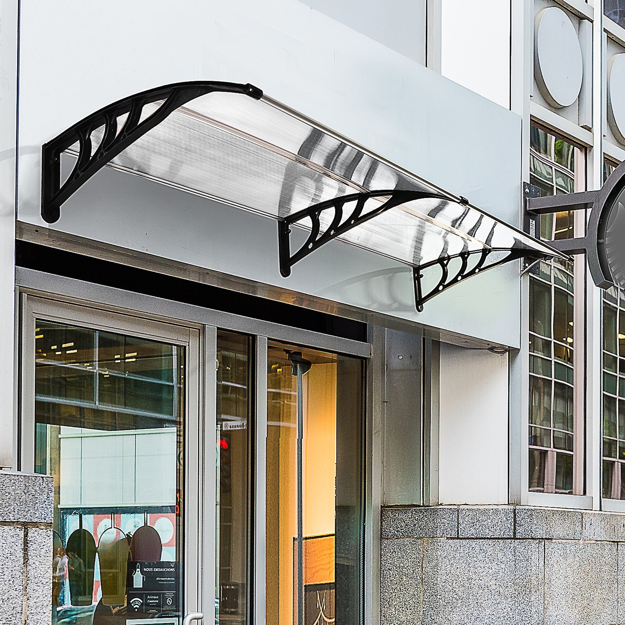 Outdoor Canopy Shelter 195x75cm in Polycarbonate and Aluminum for Balcony Windows and Doors, Transparent - Borge' Group Limited