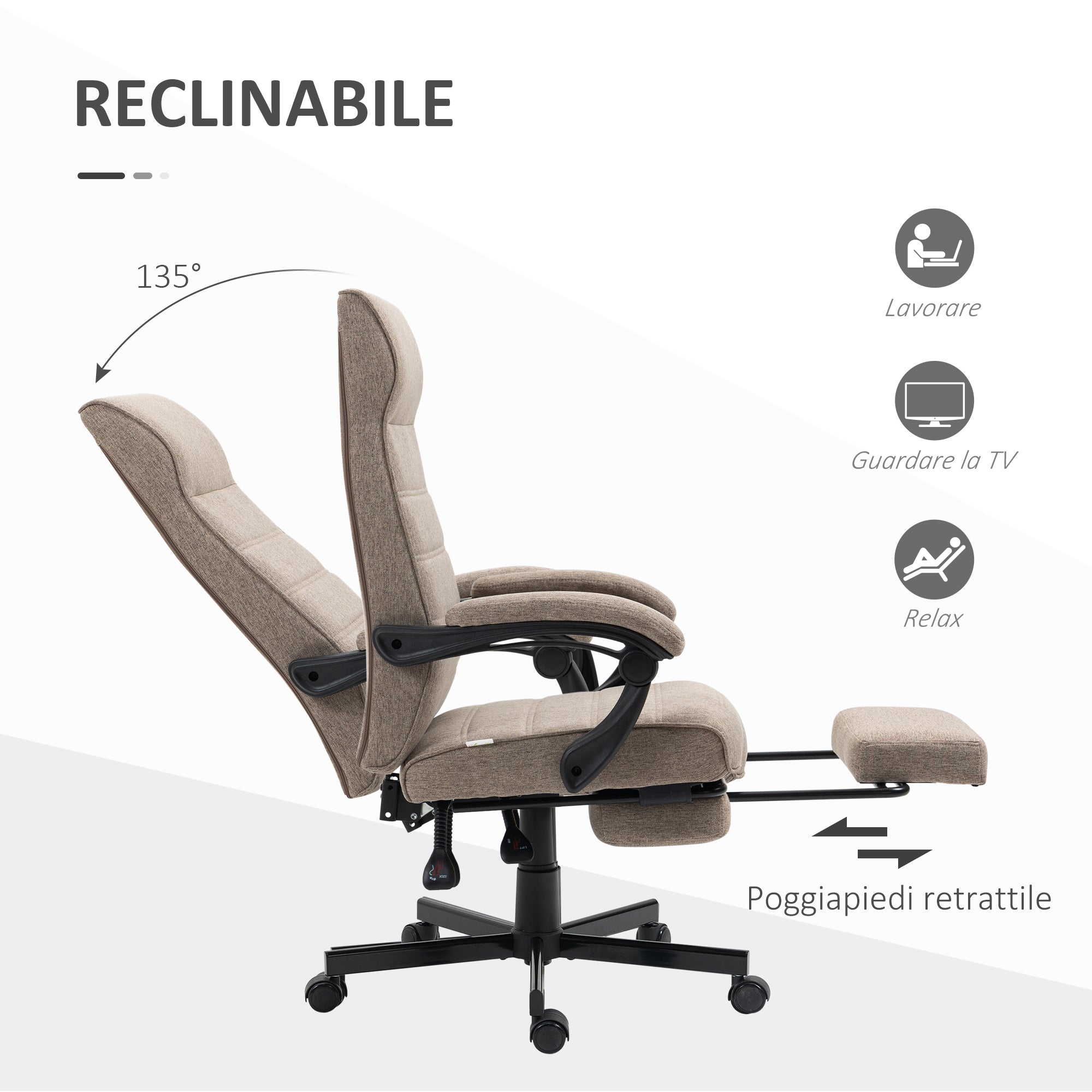 Vent office chair with adjustable height, footrests included and padded seat, 68x67x106-114 cm, brown - Borgè