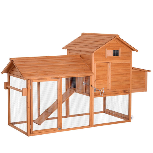 Pawhut Garden Chicken Coop with wheels and nesting wooden 213x91x122cm - Borgè