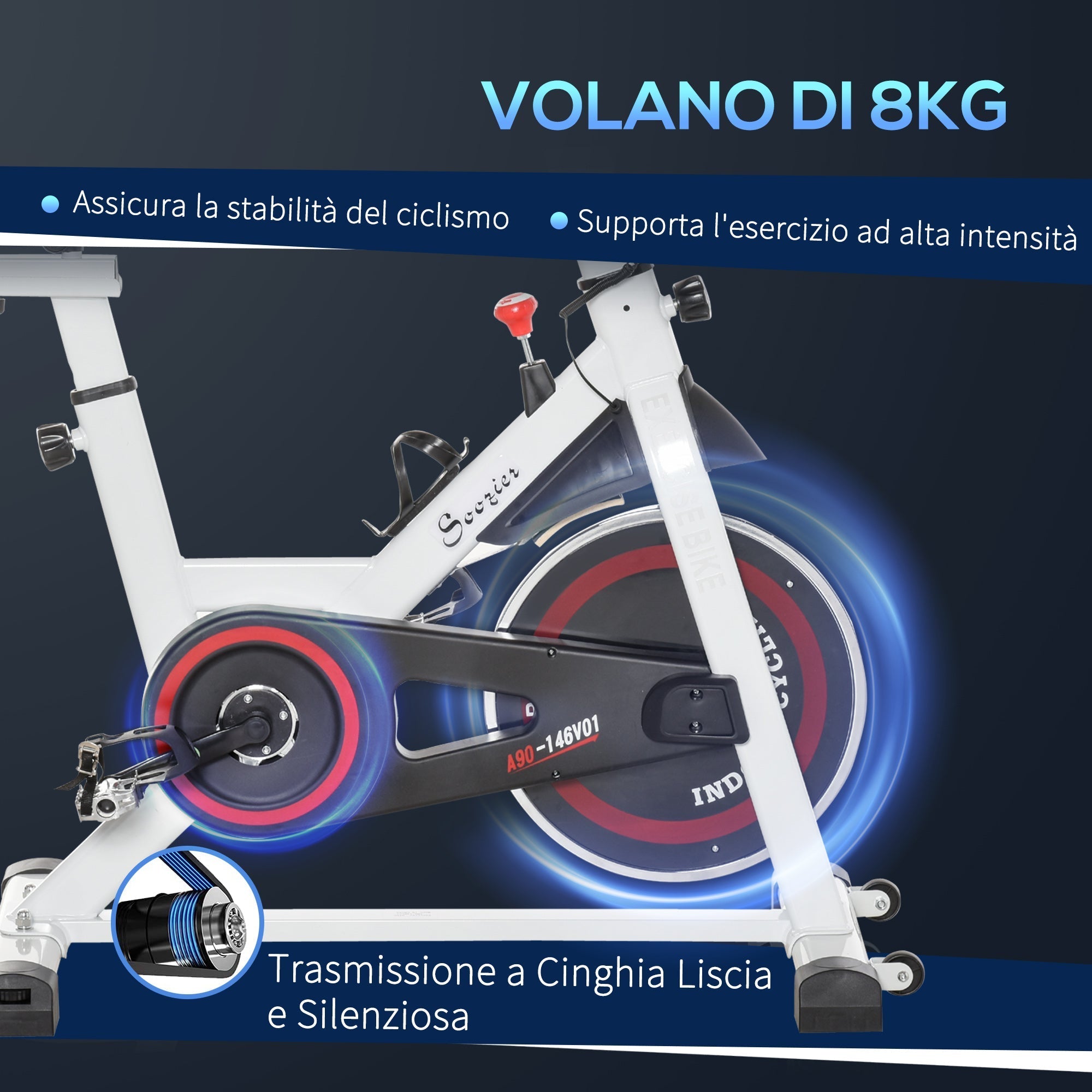 Professional Cycle Cycle Cyclette Adjustable Chamber with LCD screen and Portobicchieri, 8kg flywheel, white - Borge' Group Limited
