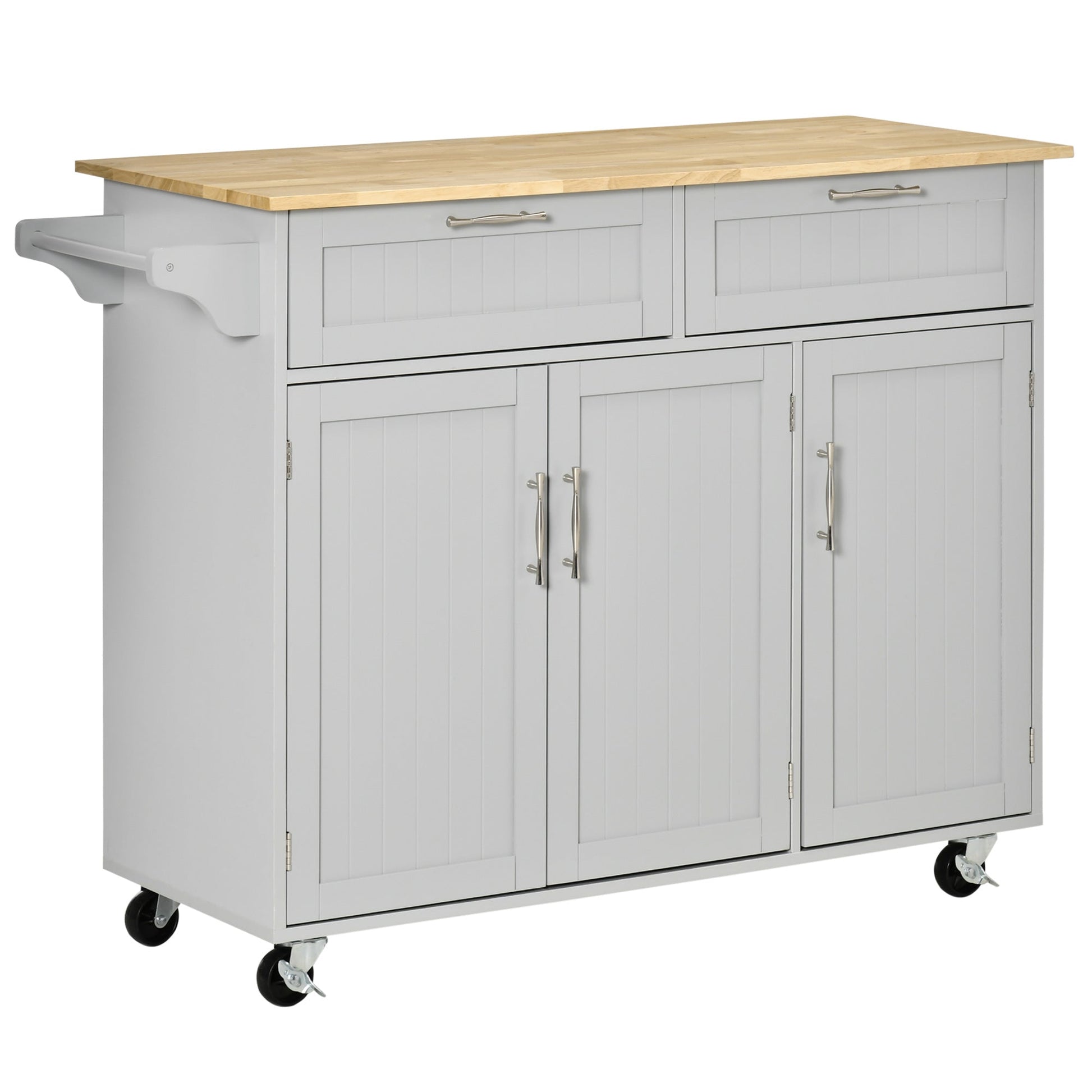 VERA | Multipurpose Wooden Kitchen Trolley with 2 Drawers, 3 Doors and 4 Wheels 121x46x91cm, Grey - Borgè