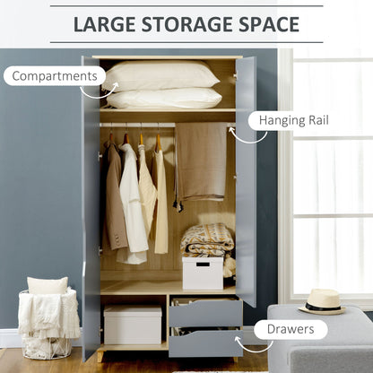 Wardrobe for Bedroom with 2 doors, 3 shelves and 2 drawers | 88.9x50.1x184.5 cm - Borgè