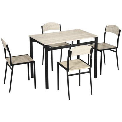 lunchtime set with rectangular table and 4 steel and mdf chairs, black and oak - Borgè