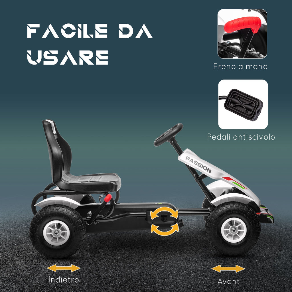 Homcom Go Kart with children for children 5-12 years in plastic and metal with adjustable seat and handbrake, 121x58x61 cm - Borgè