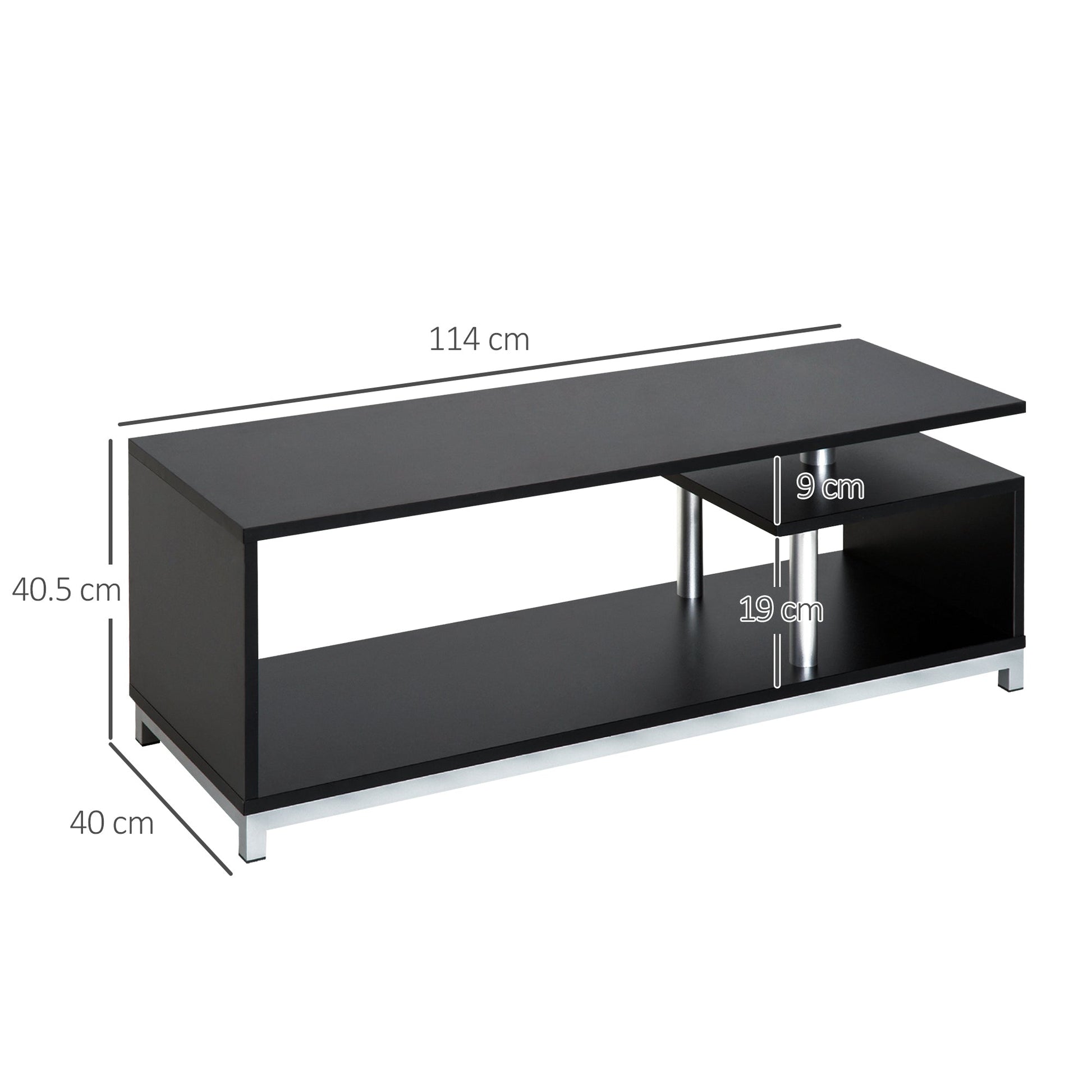 Modern TV Mobile with wooden shelf, Low Living Book Mobile 114x40x40.5cm, Black - Borgè