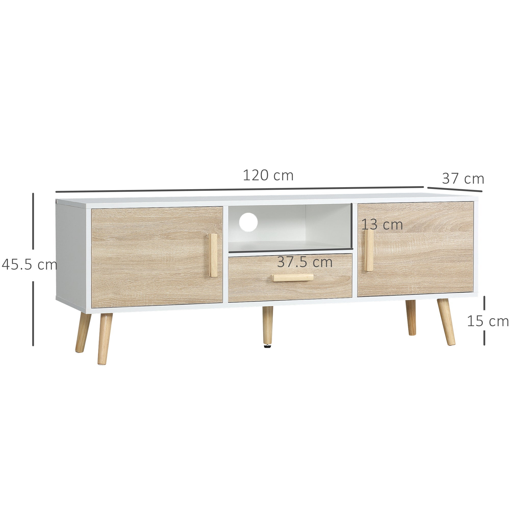 Homcom Low TV Mobile for TV Max 46 "with open shelf, drawer and 2 lockers, in chipboard and pine, 120x37x45.5cm - Borgè