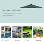 2.5x2.3m 6-Ribbed Garden Umbrella, Wood and Polyester, Dark Green - Borge' Group Limited