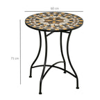 Round Metal and Mosaic Garden Table for Outdoor and Indoor Use, 60x71cm, Black - Borge' Group Limited