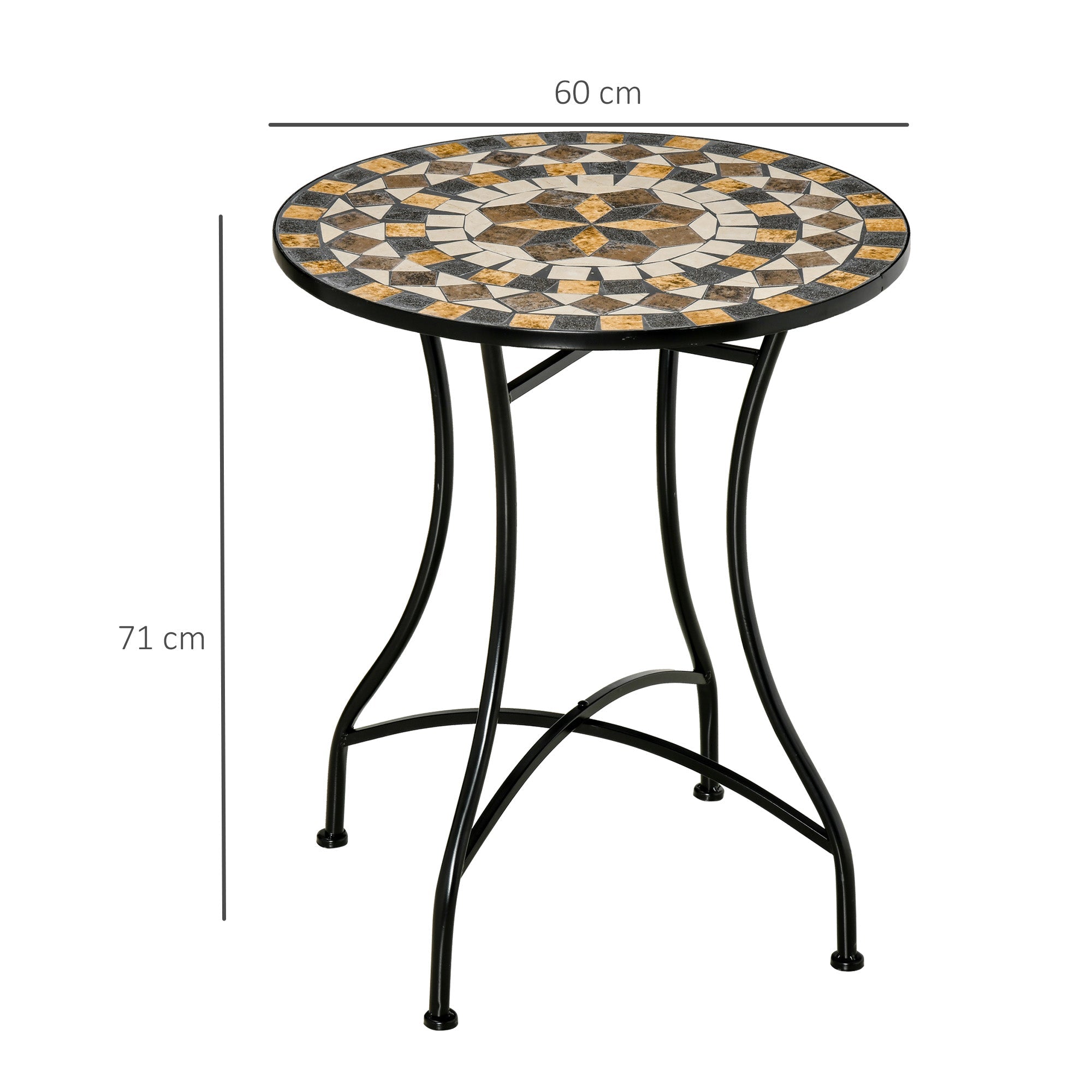 Round Metal and Mosaic Garden Table for Outdoor and Indoor Use, 60x71cm, Black - Borge' Group Limited