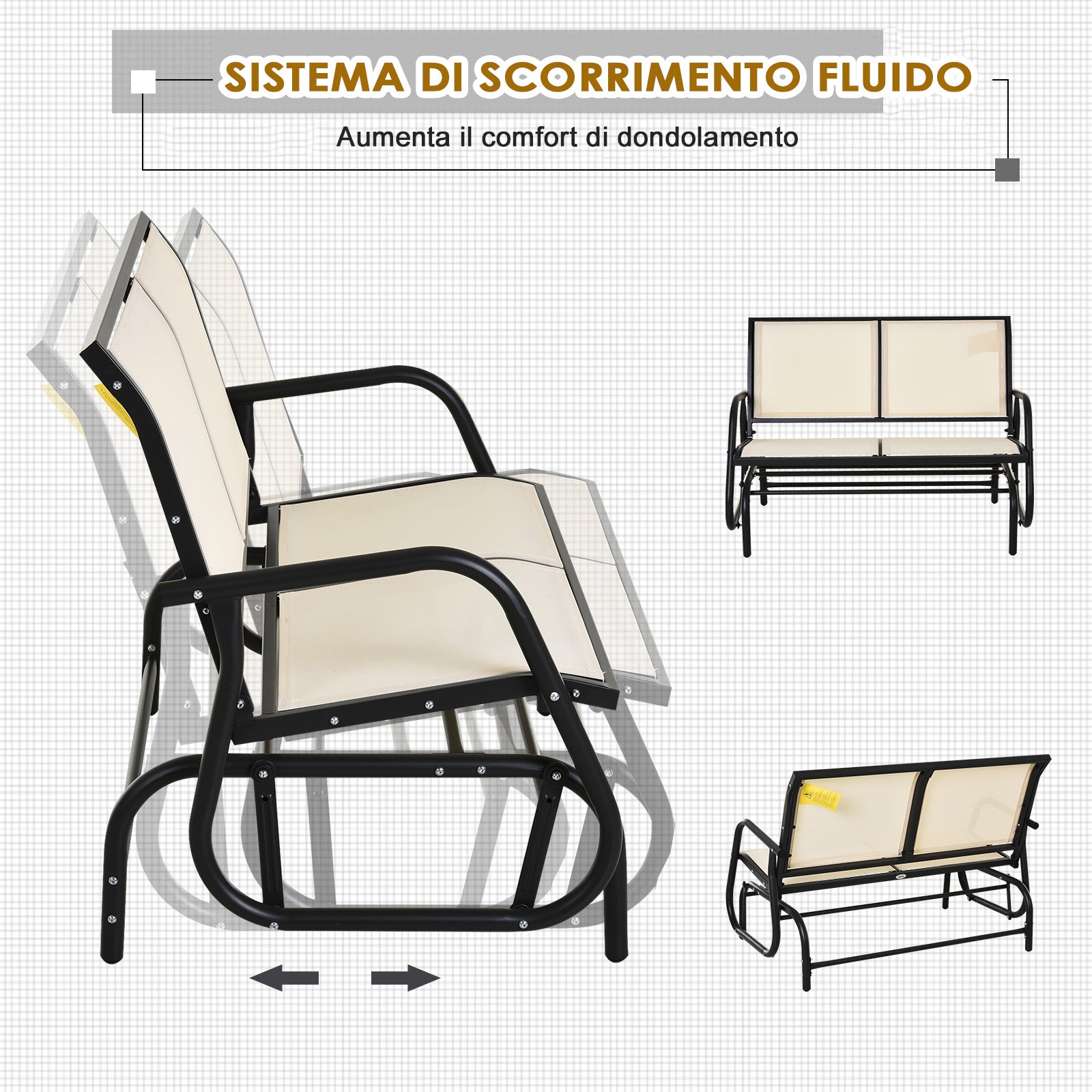 CARLISLE | 2 Seater Garden Swing Bench Metal Breathable Mesh Fabric 120x70x85cm Beige - Borge' Group Limited