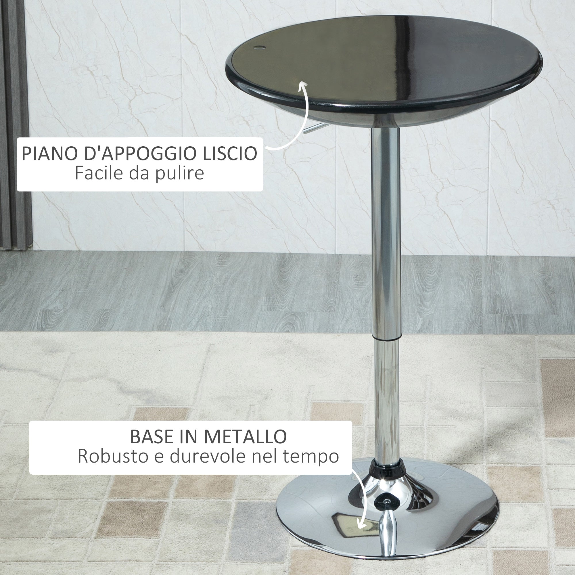 Round bar table with swivel floor, adjustable height with gas leverage and base - black - Borgè