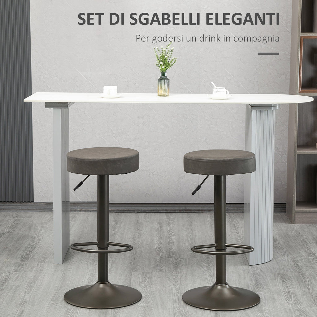 Set 2 swivel bar stools with residential footrests and height, 35x36x64-85cm, Grey - Borgè