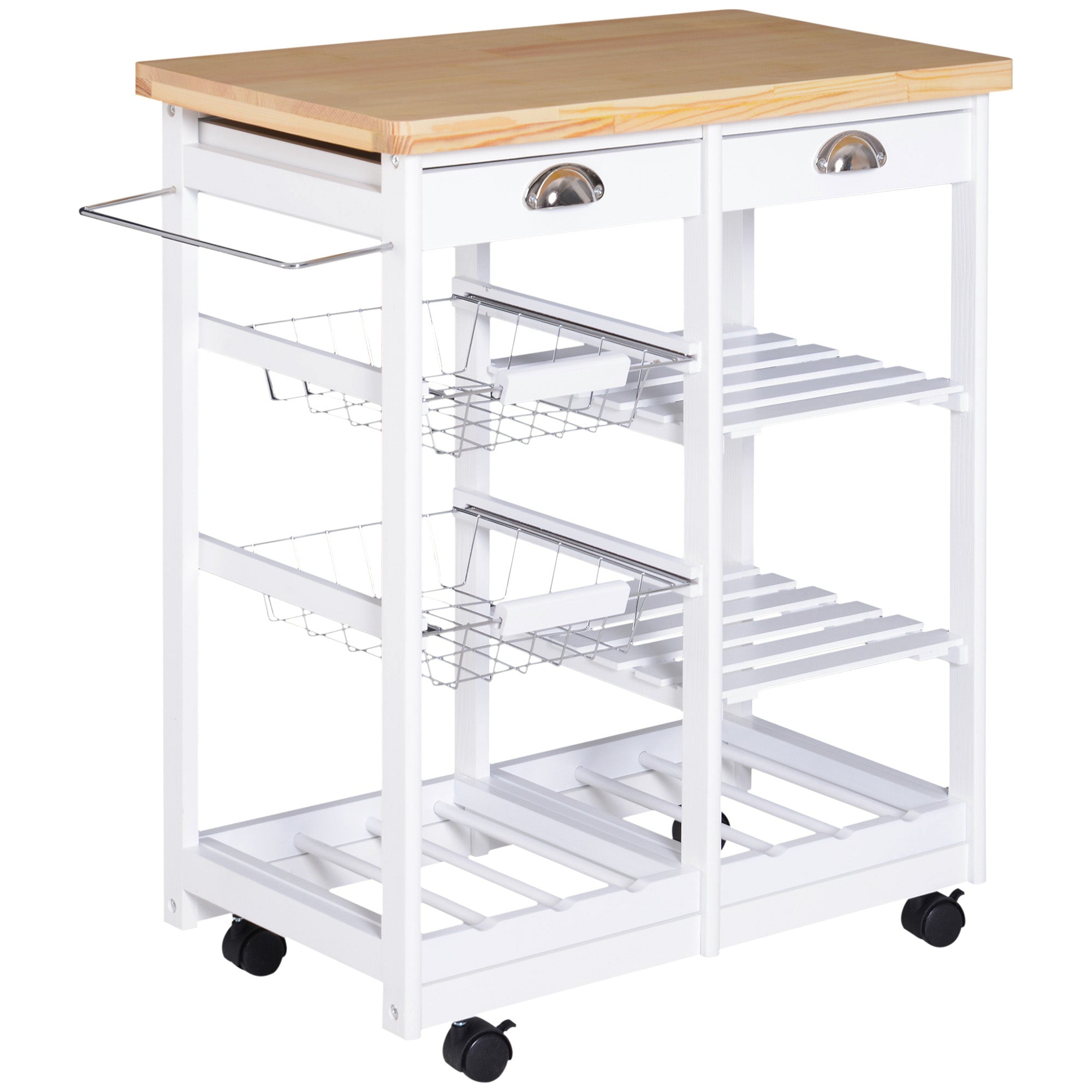 kitchen trolley with drawers and wooden and white holder - Borgè