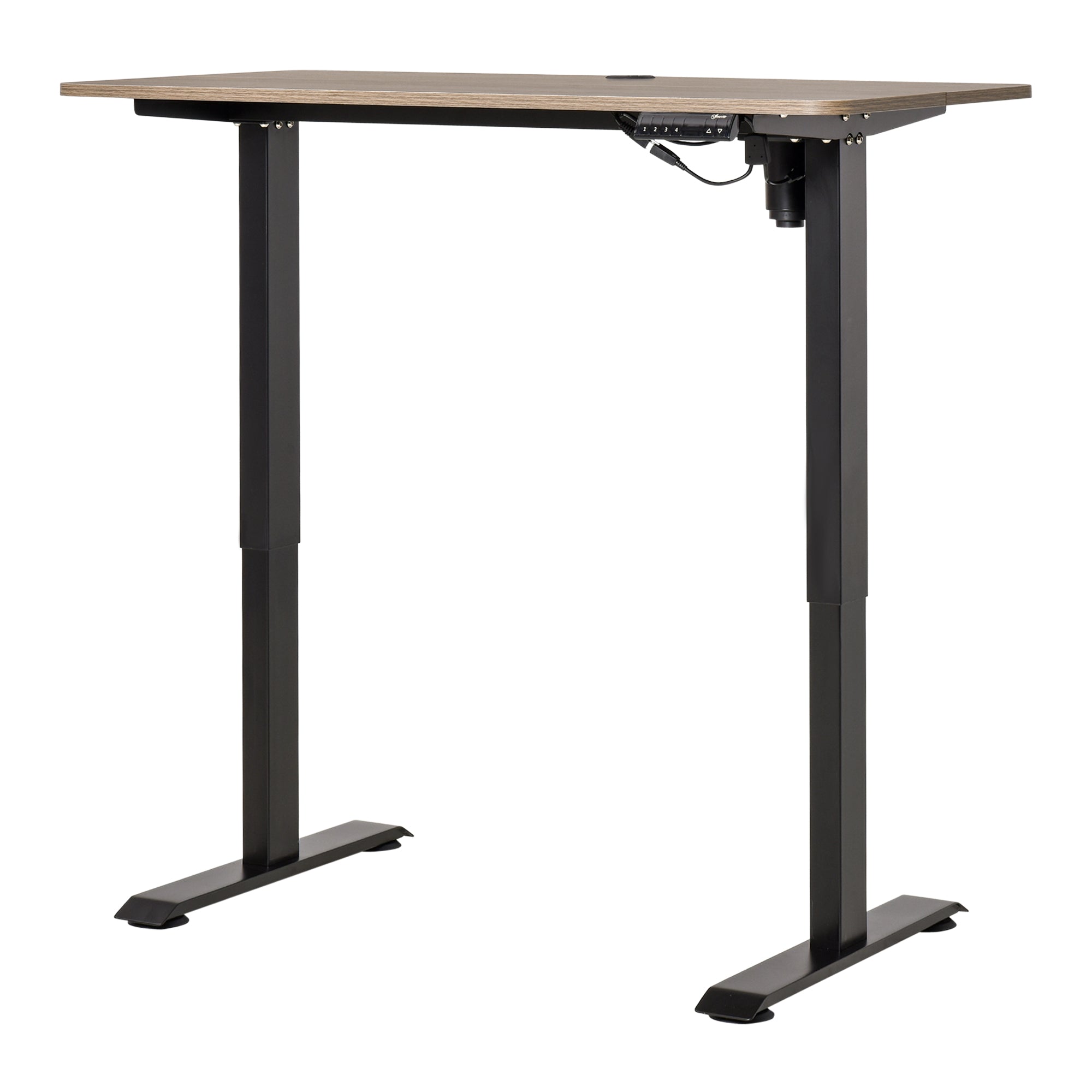 Height Lifting Desk with Anti-Collision Design, Electric Adjustment PC Desk, Black Metal Teak Wood - Borgè
