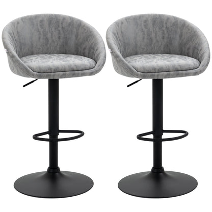 Set 2 bar stools with adjustable height, PU leather and back cover, light Grey - Borgè