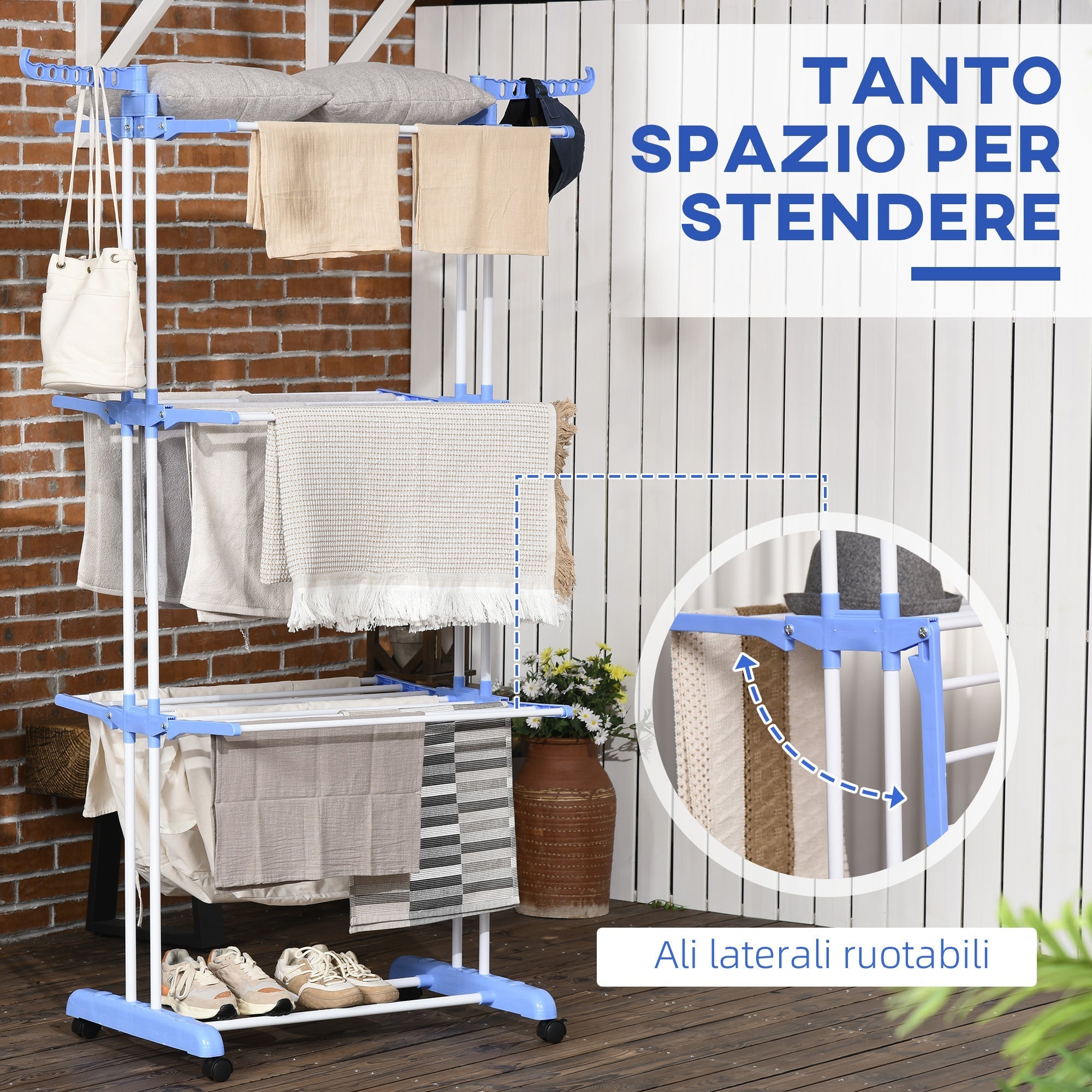 Clothes Drying Rack | 4 level folding Clothes Rack with Swivel Wings and 4 wheels | 73x64x177 cm - Borgè