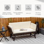 2 Seater Sofa with Extendable Armrests for Garden Rattan 129x63x67cm White, Brown - Borge' Group Limited