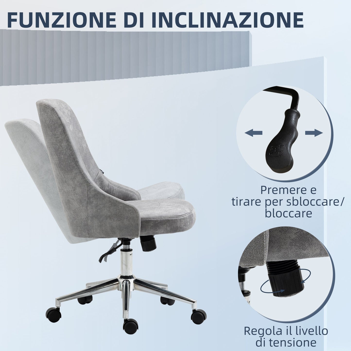 VIP SEAR FROM OFFICE ADJUSTABLE WITH GIREVANTY FUNCTION AND INCLIBLE AT 360 Â°, 56x63x85-95 cm, Gray - Borgè