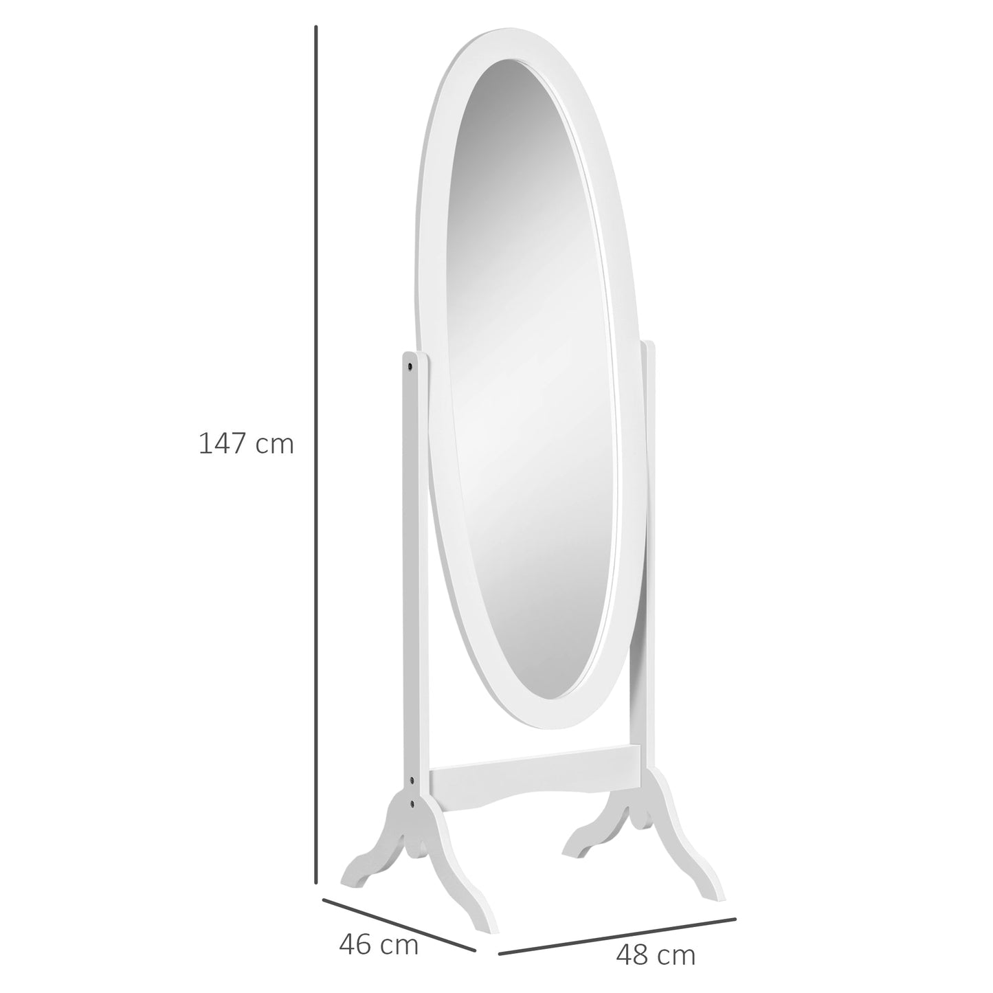 mirror from the ground to full figure with adjustable inclination, self -supporting mirror - white - Borgè