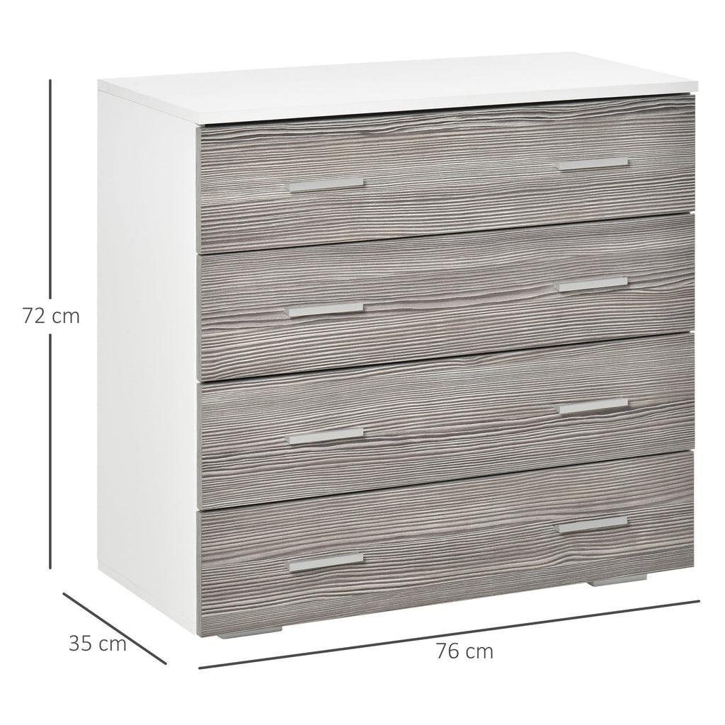 drawers with 4 drawers with aluminum handles and wooden structure, 76x35x72cm, Grey white - Borgè