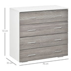 drawers with 4 drawers with aluminum handles and wooden structure, 76x35x72cm, Grey white - Borgè