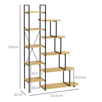 Homcom Bookcase with 10 -level bookcase, industrial style in chipboard and steel, 111.5x32x170 cm - Borgè