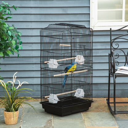 Pawhut for metal and plastic bird cage with trespoli, swing and bowls, 46.5x35.5x92 cm, black - Borgè