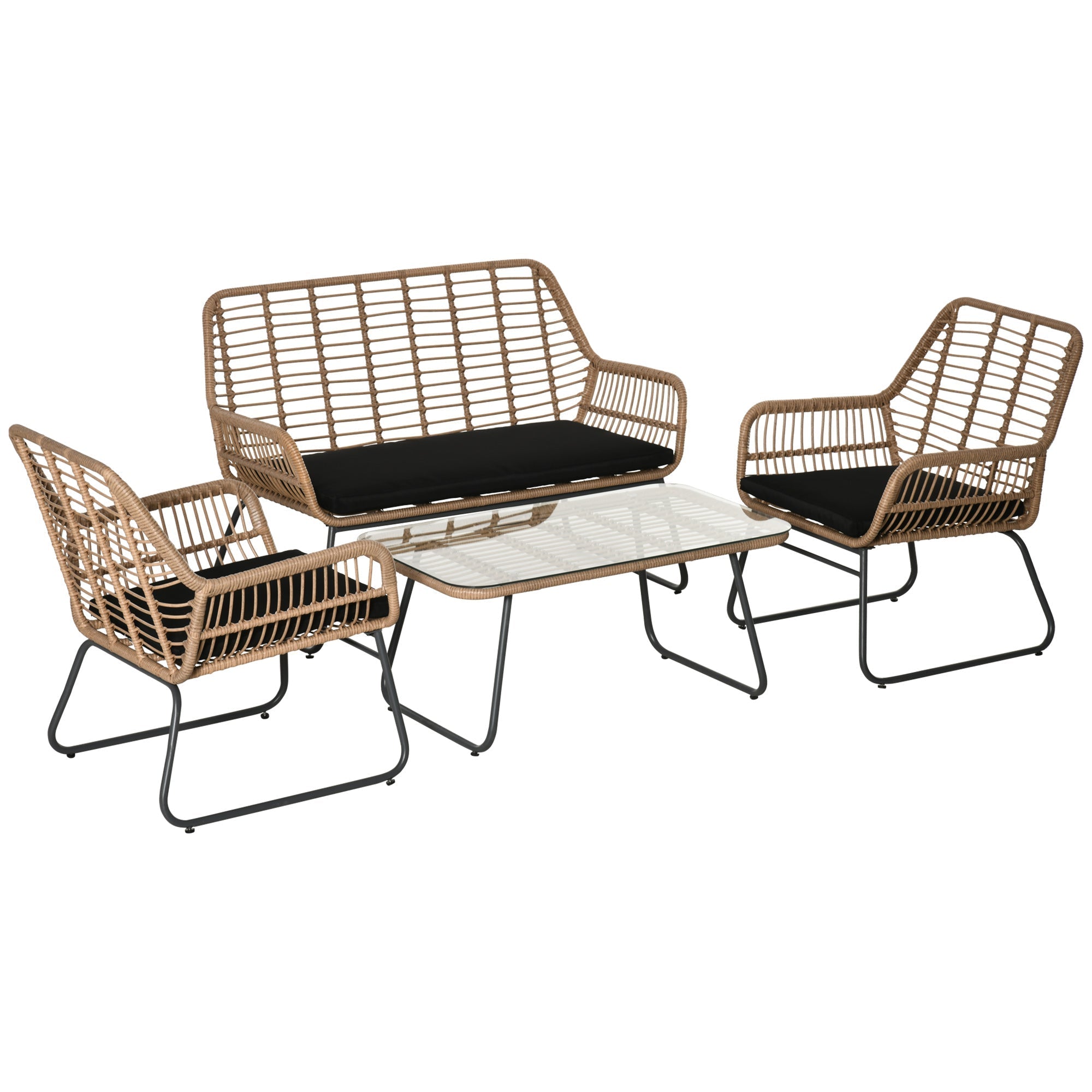 Boho Style PE Rattan Garden Furniture Set with 2 Armchairs, Sofa and Coffee Table - Borge' Group Limited