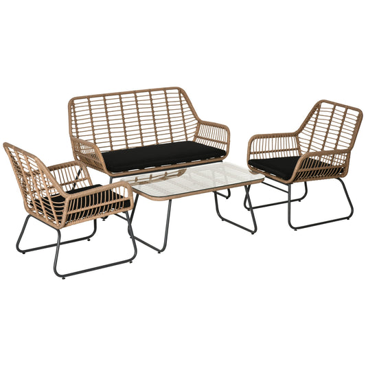 Outsunny Garden Furniture Set in Rattan PE with 2 armchairs, sofa and table with glass shelf - Borgè