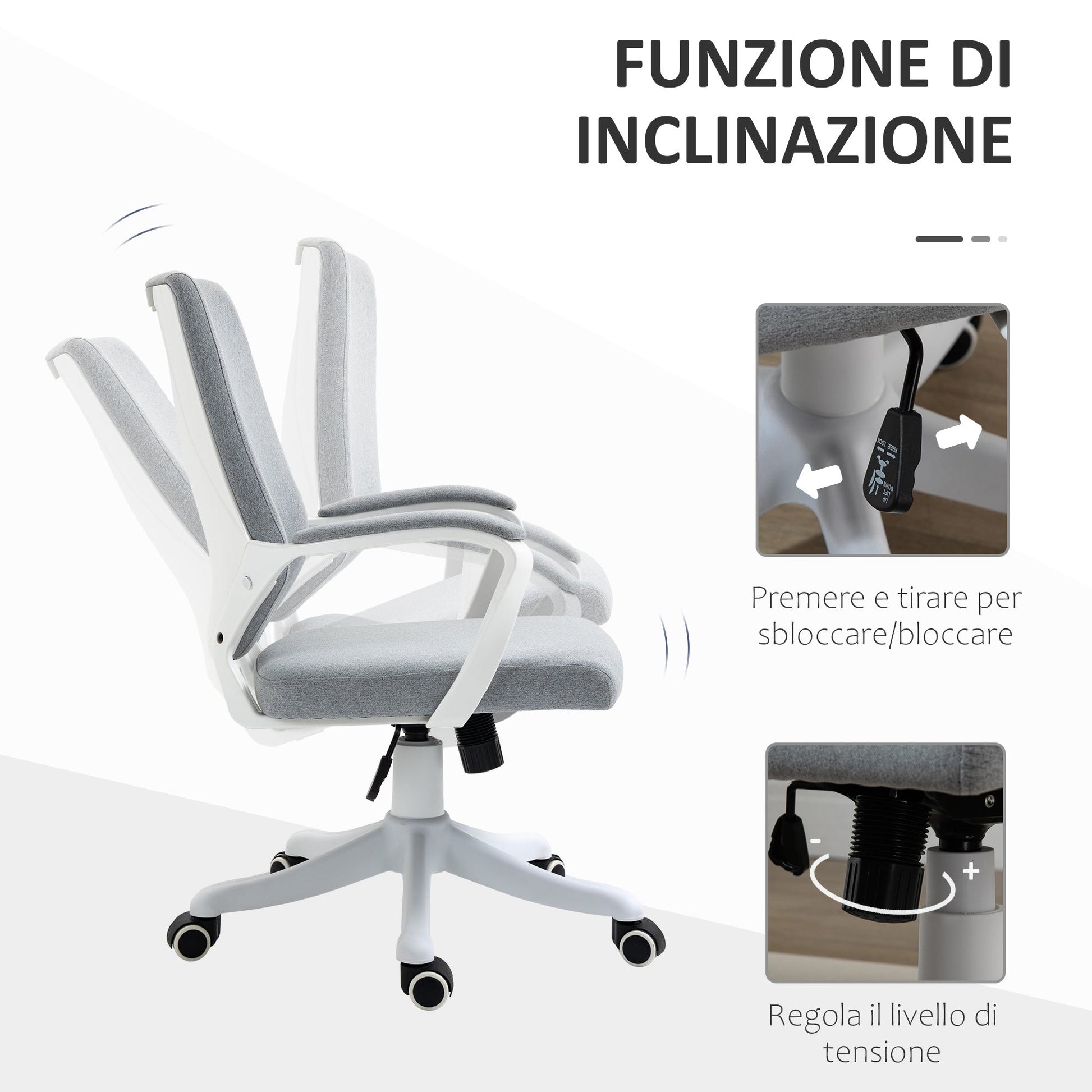 Ergonomic office chair with adjustable height and rocking function - Grey - Borgè