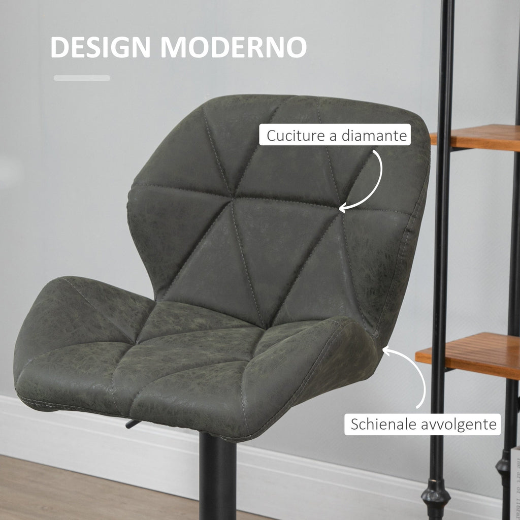 Set 2 swivel bar stools with adjustable height, similar coating and round base - military green - Borgè