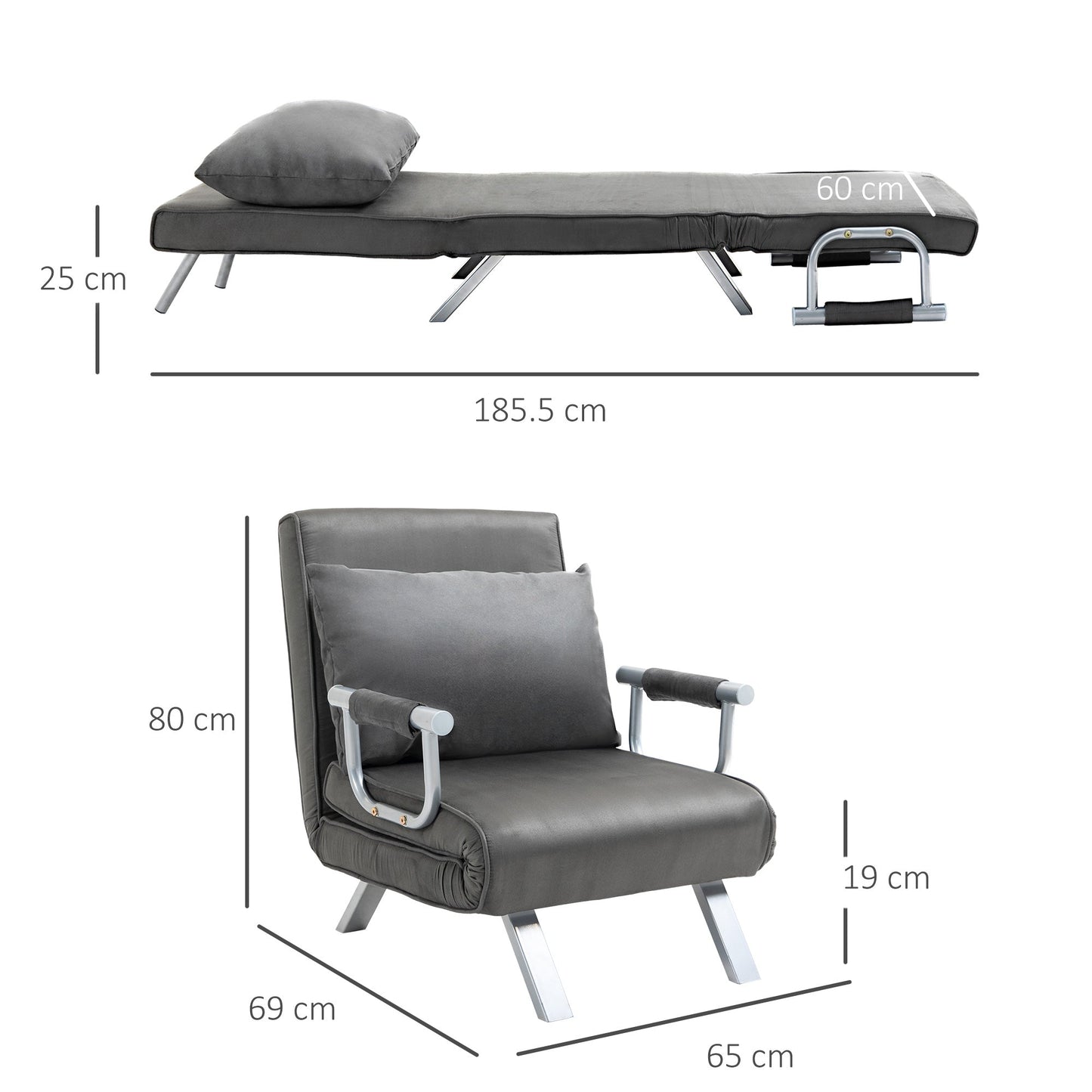 armchair transformable bed with microfiber coating, dark Grey - Borgè