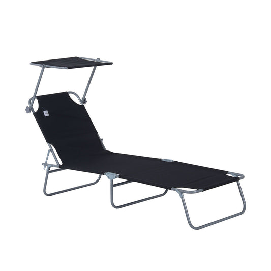 Outsunny outdoor deck chair, folding outdoor deck chair and adjustable with black fabric roof, 187x58x36cm - Borgè