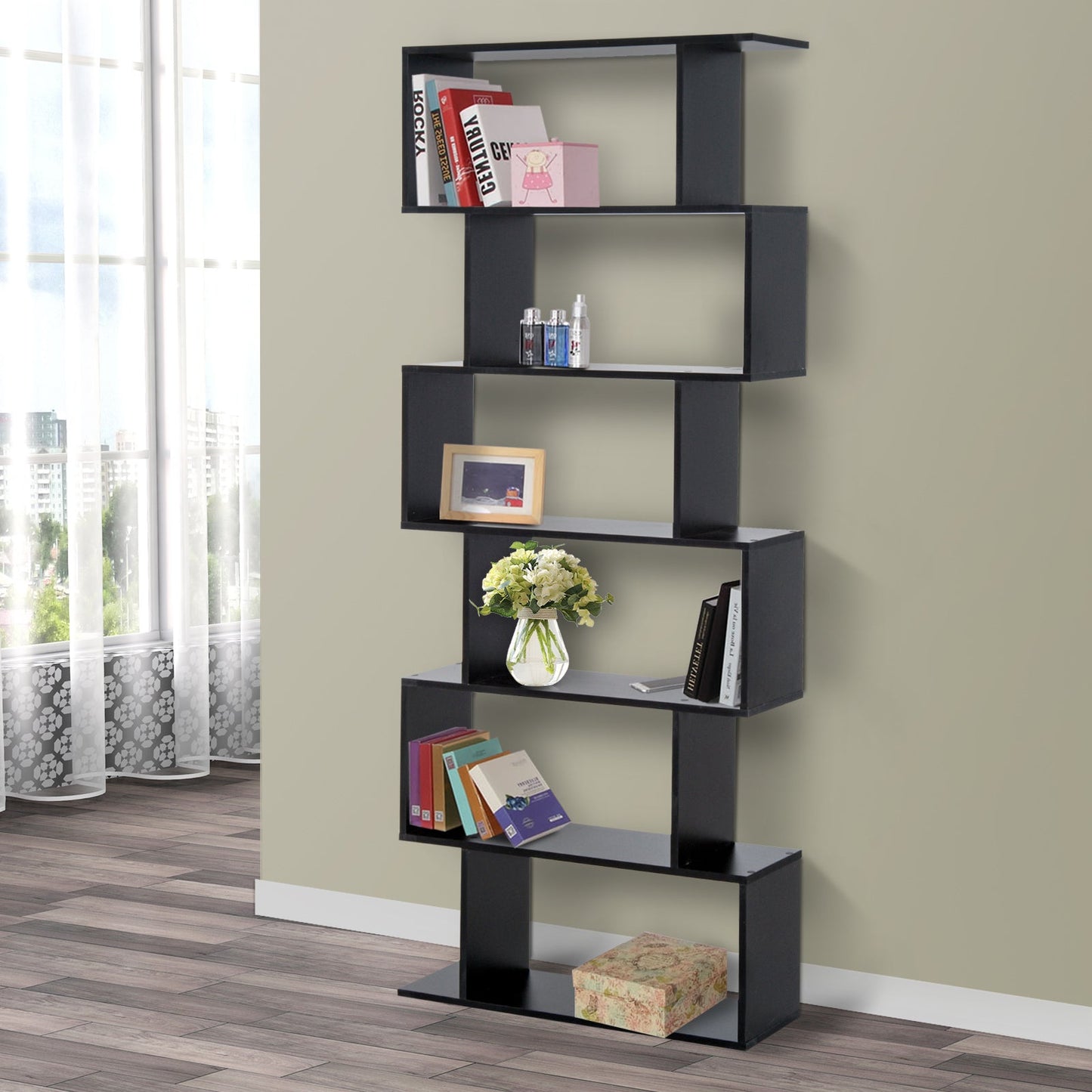 Homonda Library Wood Modern Design with 6 shelves 80 Ã— 23 Ã— 192cm Black - Borgè