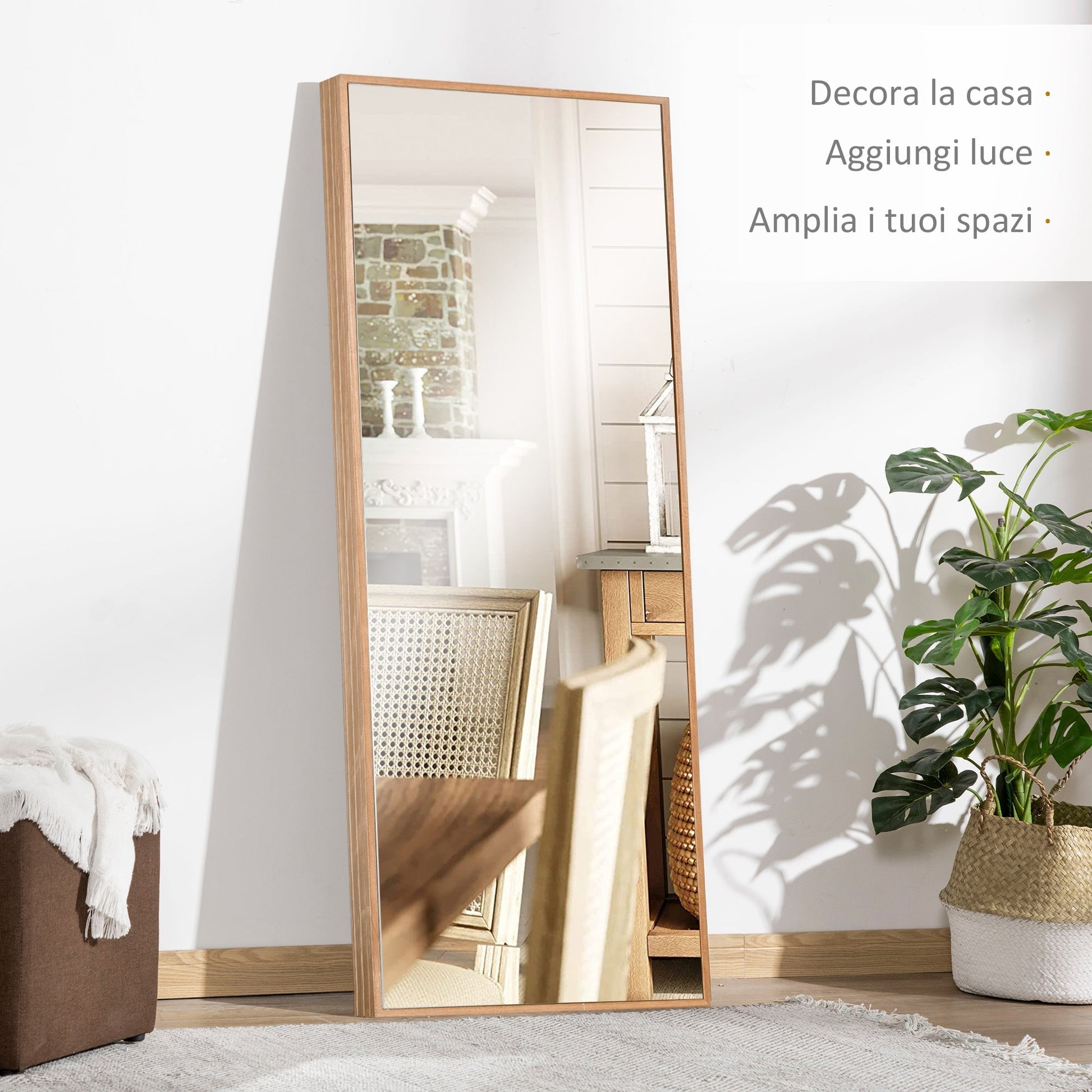 wall and support mirror in pine wood with hooks included, 45x125cm - Borgè