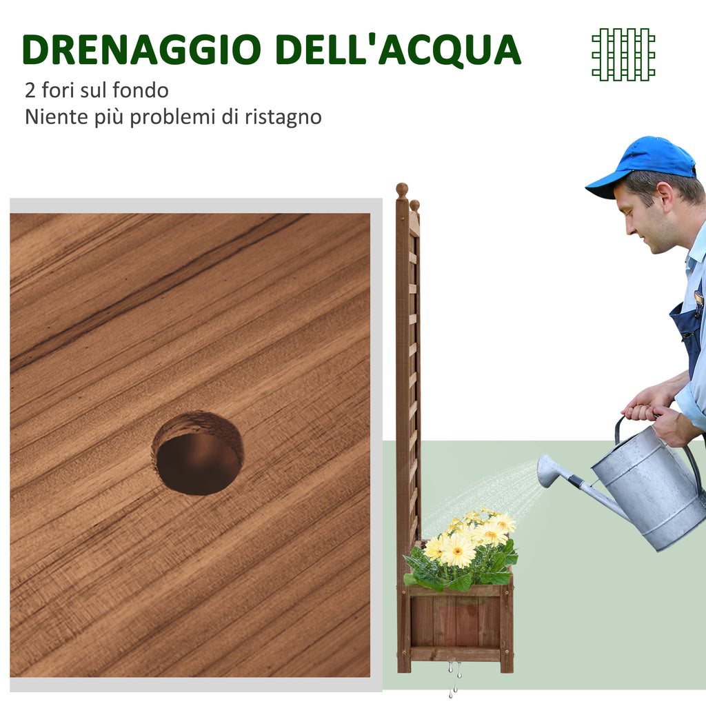 Outsunny Outdoor Wooden Fioriera with grilled for climbing plants, 64x28x120cm, brown - Borgè