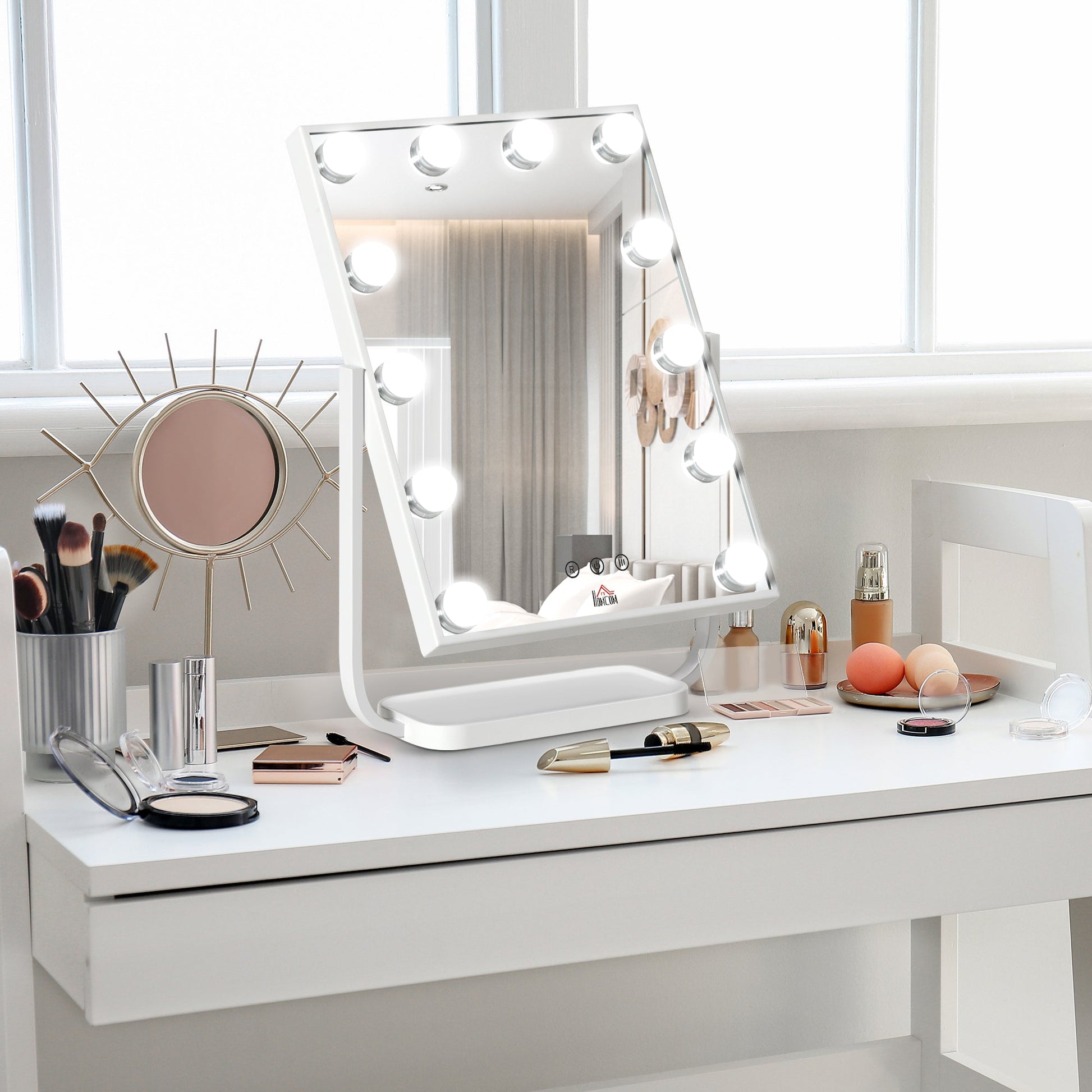 Homcom Illuminated make -up mirror inclinable with 12 LED lights and adjustable brightness, 32.8LX11x47.4cm - Borgè