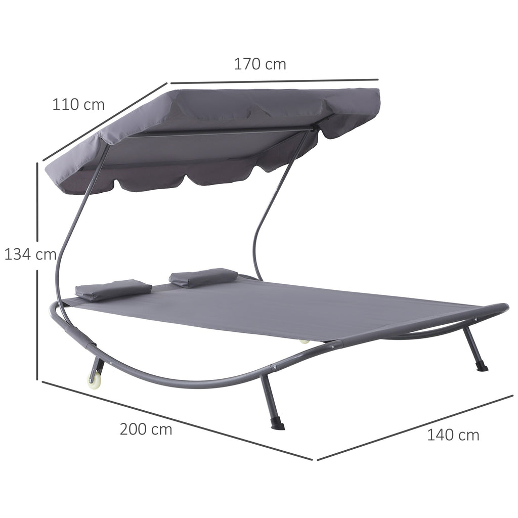 Outdoor Serenity: Double Sunbed with Adjustable Parasol for Garden, Patio, and Outdoor Spaces (200x175x134cm, Gray) - Borge' Group Limited