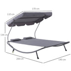 Outdoor Serenity: Double Sunbed with Adjustable Parasol for Garden, Patio, and Outdoor Spaces (200x175x134cm, Gray) - Borge' Group Limited