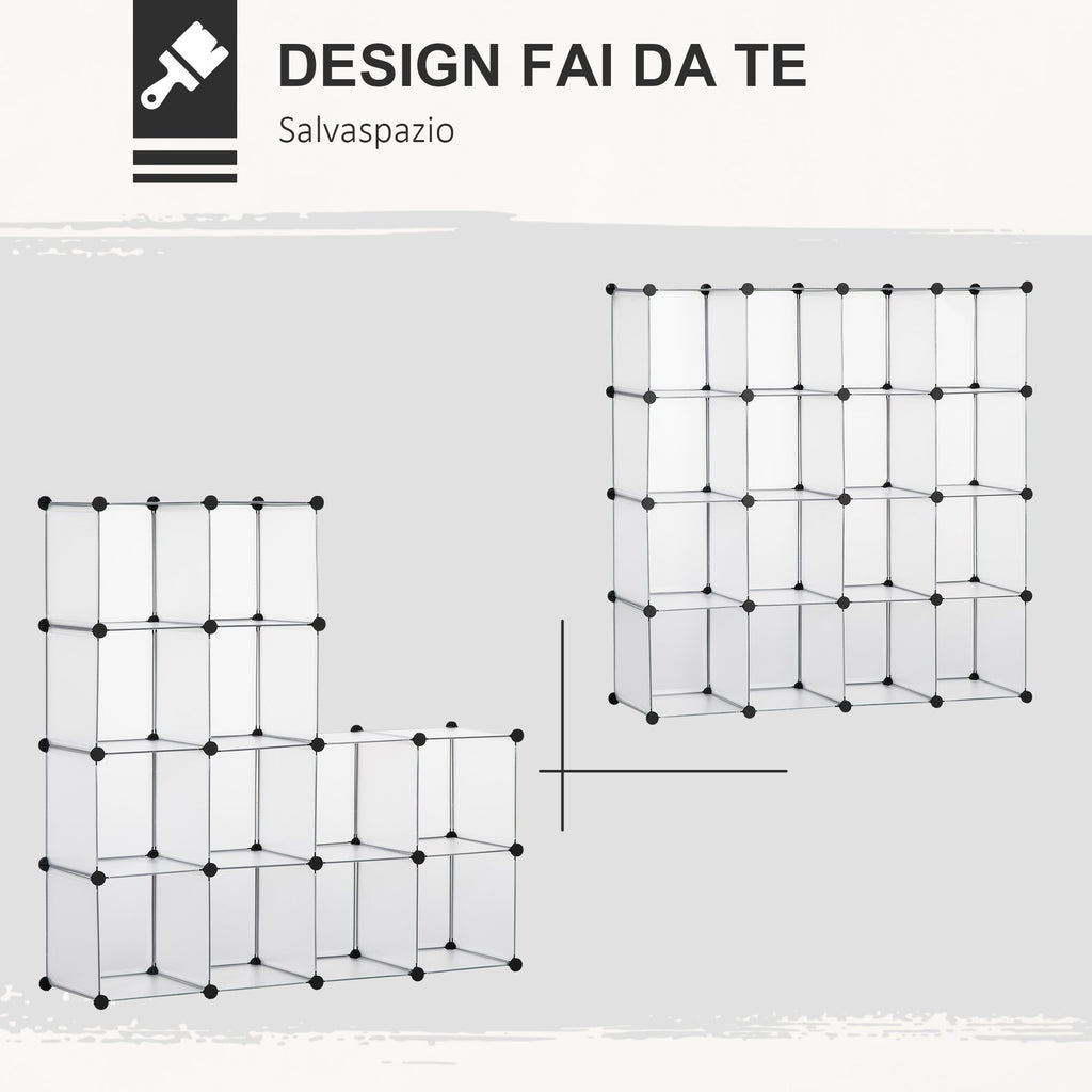 Mobile Mobile Modular Salvaspazio for Interior, 16 cubes 30x30x30cm Plastic PP and steel, 125x32x125cm, transparent - Borgè