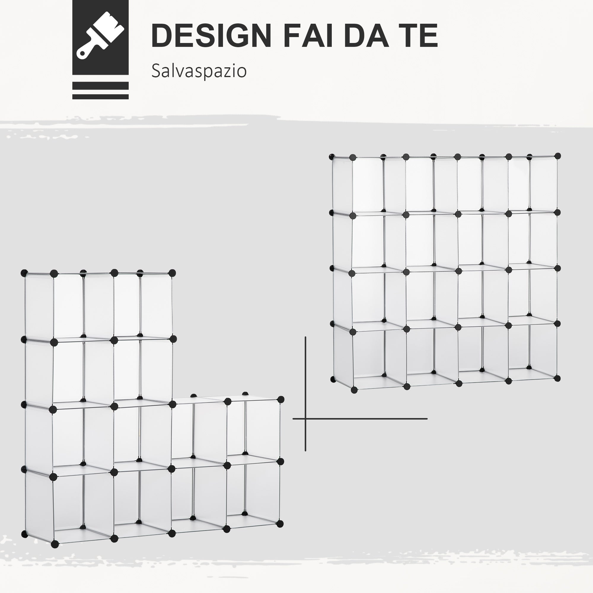 Mobile Mobile Modular Salvaspazio for Interior, 16 cubes 30x30x30cm Plastic PP and steel, 125x32x125cm, transparent - Borgè