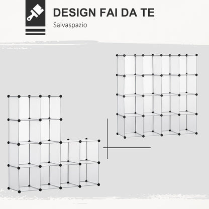 Mobile Mobile Modular Salvaspazio for Interior, 16 cubes 30x30x30cm Plastic PP and steel, 125x32x125cm, transparent