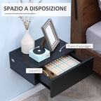Homcom Set 2 Modern suspended bedside tables in bedroom, 40x30x15cm, black - Borgè