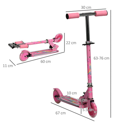 Monopotino for children 3-7 years folding 2 wheels and adjustable height, 67x30x63/68/73/76 cm, pink - Borgè