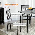 set Table and 5pz chairs, rectangular lunch table in metal and MDF and 4 Grey and black dining chairs - Borgè