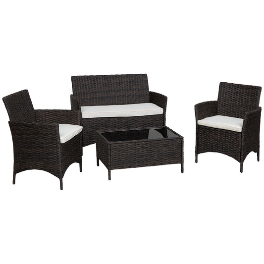 Outsunny Garden Furniture Set Sofa with 2 armchairs and table in black and white pe rattan - Borgè