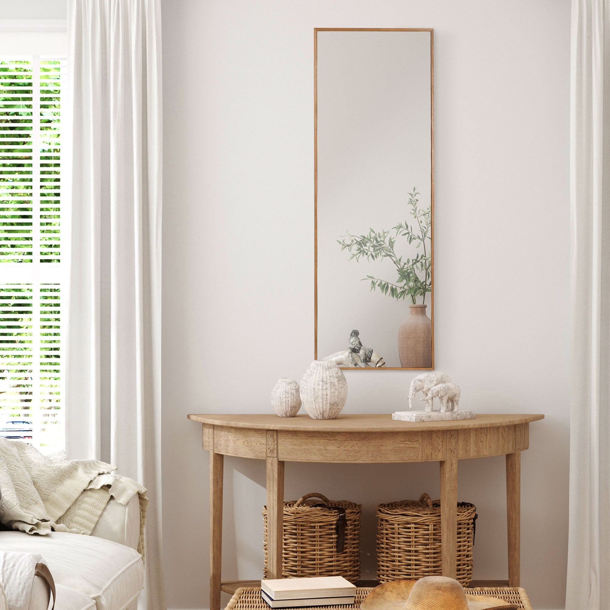 wall and support mirror in pine wood with hooks included, 45x125cm - Borgè