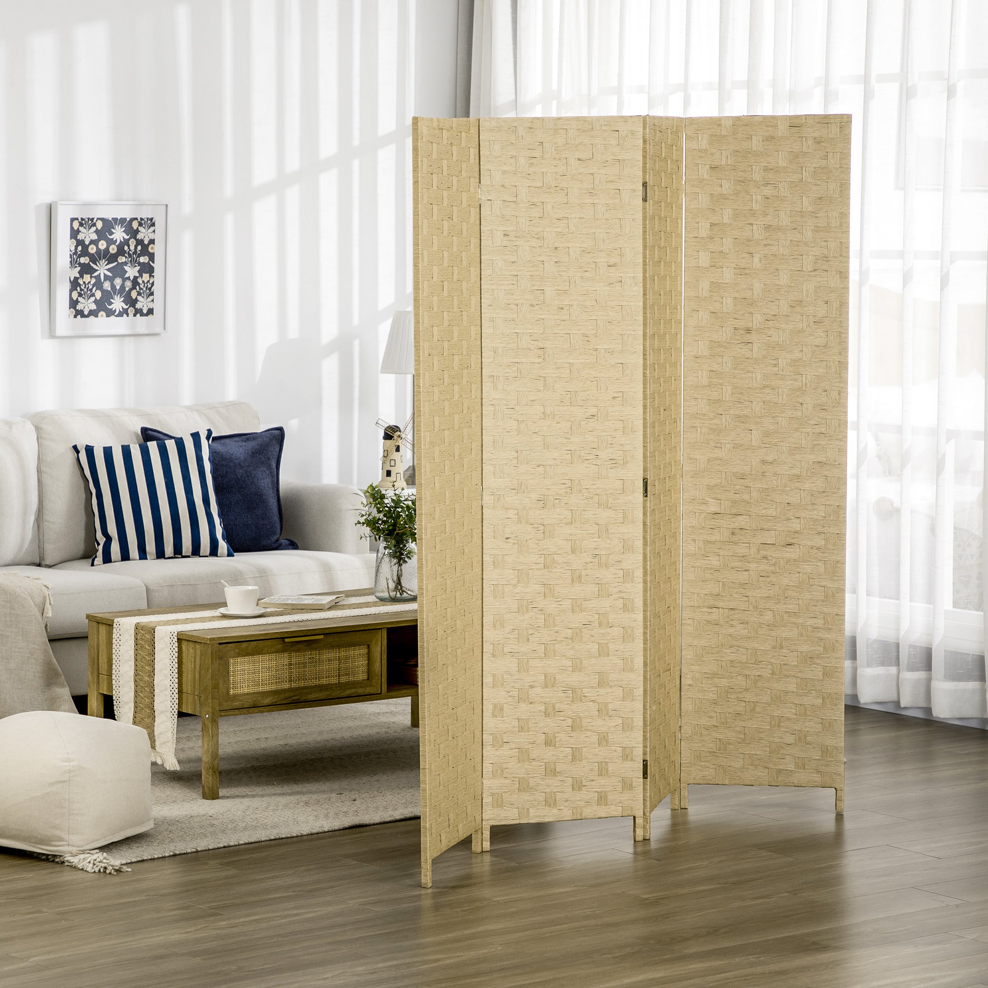 Indoor 4-Panel Wooden Folding Space-Saving Indoor Screen, Height 170cm, Brown - Borgè