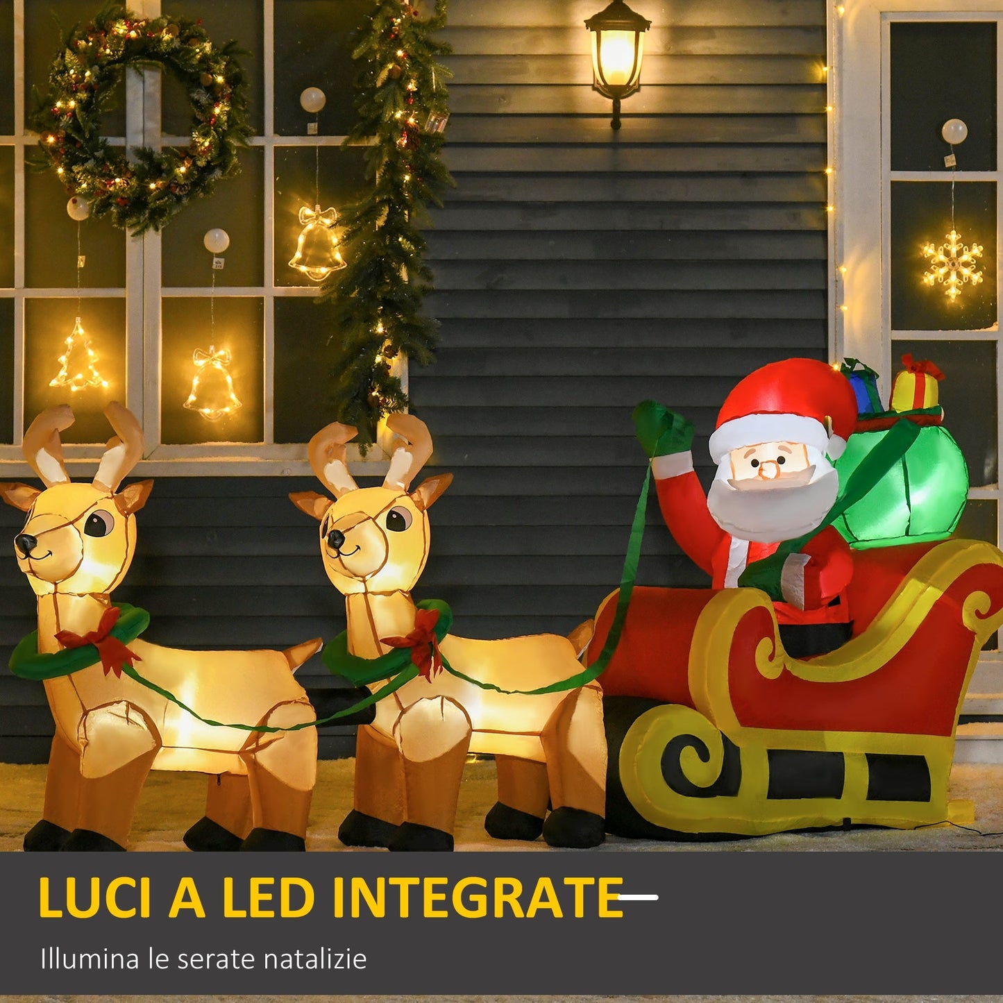 Inflatable Santa Claus with Sled and 2 reindeer and LED lights | 240CM - Borgè