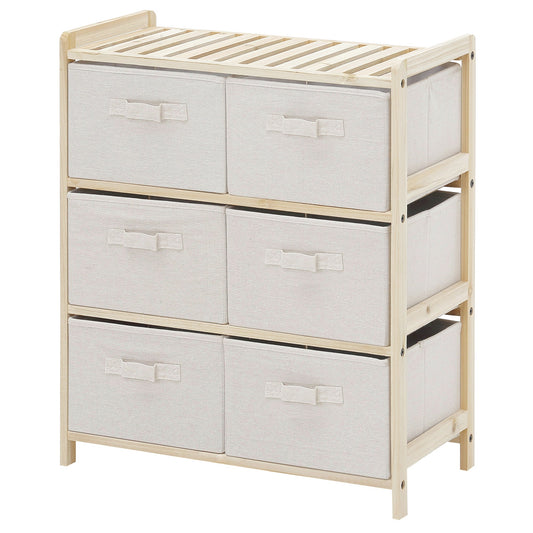 chest of drawers with 6 folding and removable fabric drawers, 59x28x70cm - wood/beige - Borgè